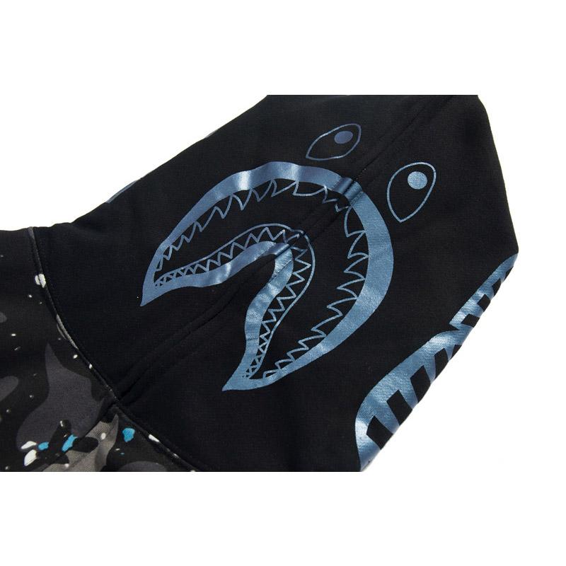 Bathing Ape Hoodie Starry Sky Sweater Black and White Starry Sky Blue Shark Hat Printed Casual Hooded Sweater