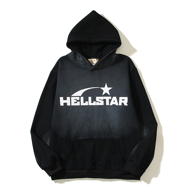 Hellstar Hoodie Vintage Distressed Crack Print Casual Loose