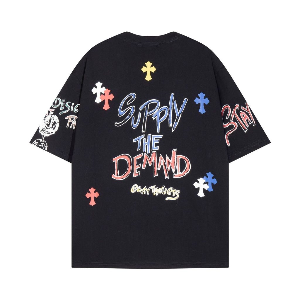 CHH Chrome Heart T Shirts Cross Print Sanskrit Hand Painted Graffiti Short Sleeve T-Shirt