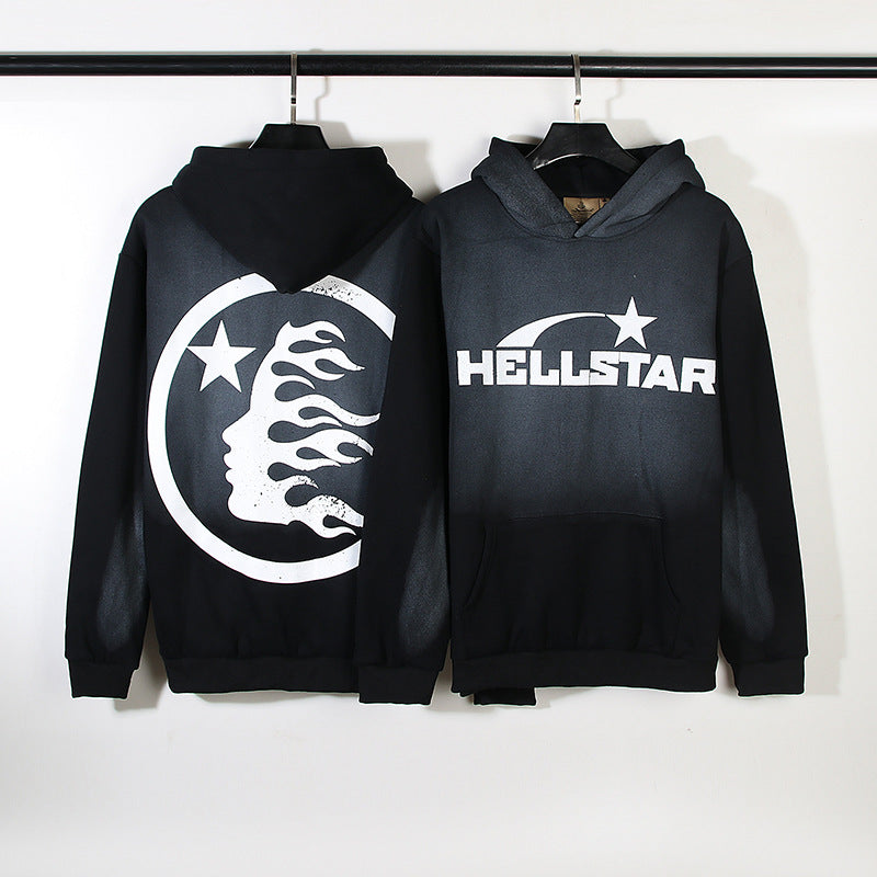 Hellstar Hoodie Vintage Distressed Crack Print Casual Loose