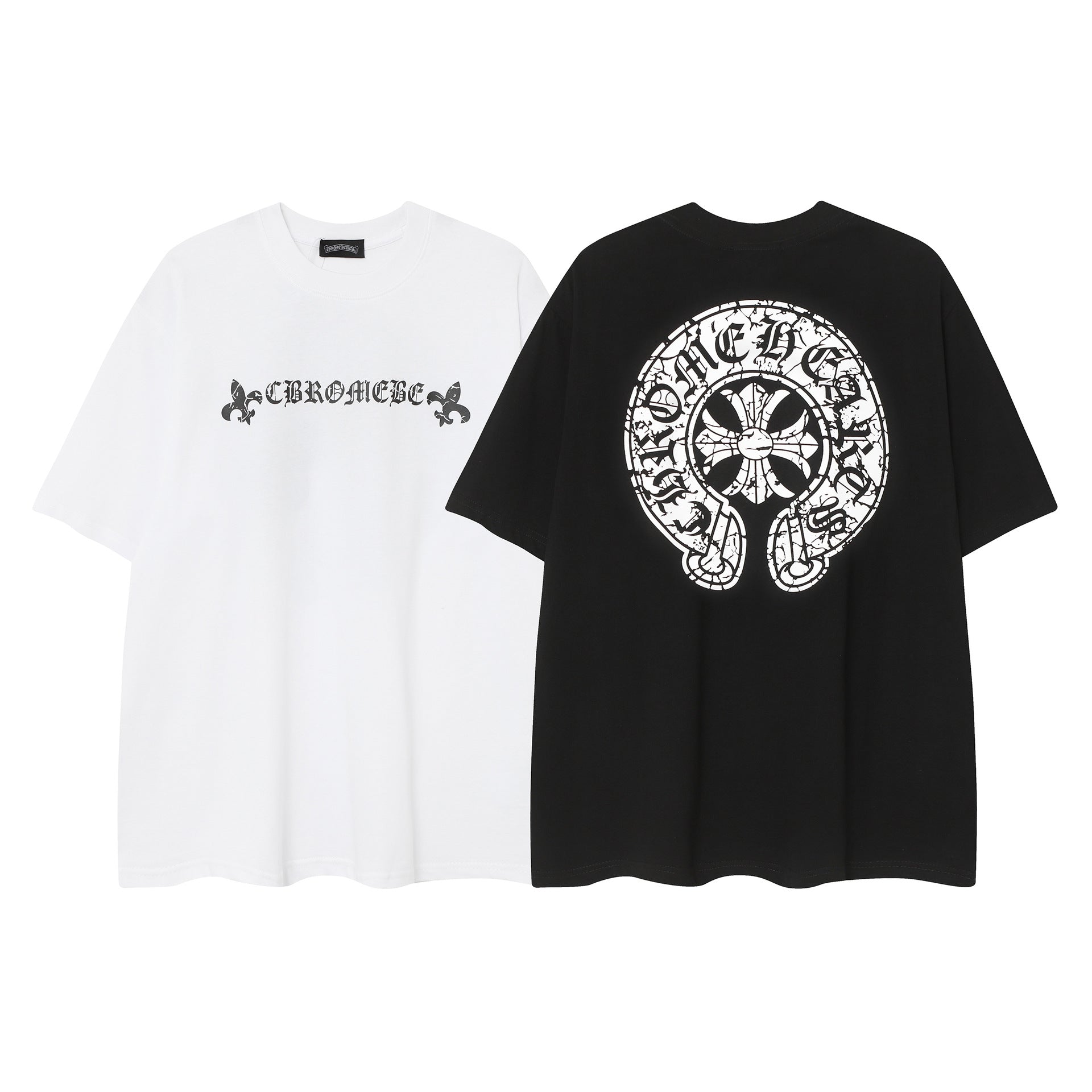CHH Chrome Heart T Shirts Horseshoe Cross Old Retro Fashion Men's and Women's Short Sleeve T-Shirt