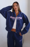 Just For Now Fleece Boxy Zip Front Hoodie Navy